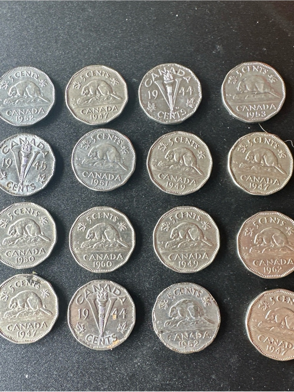 Lot of 16 Vintage Canadian Nickels 1942–1962 Includes WWII Victory Edition - NM